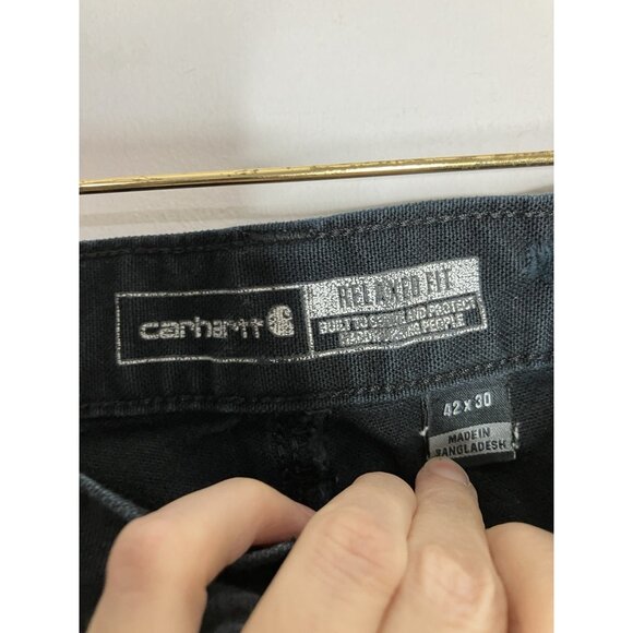 Carhartt Men's 42x30 Distressed Relaxed Fit Duck Double Front Work Pants Black - Picture 5 of 9
